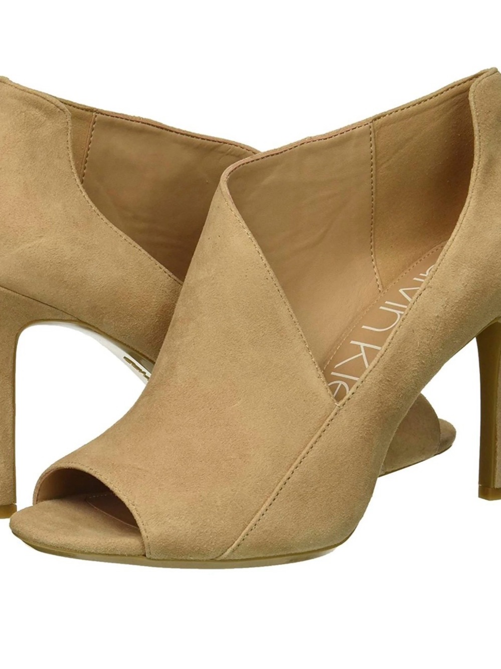 Calvin Klein Tan Suede Peep-Toe High Heels
